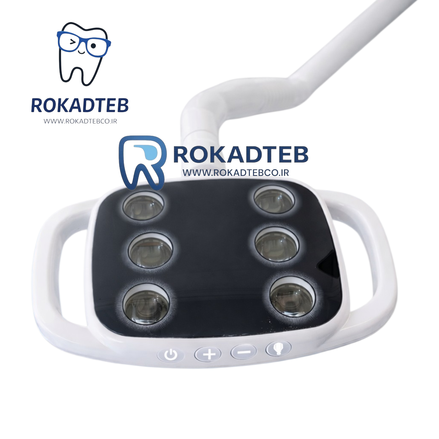 چراغ LED یونیت دندانپزشکی ۶ لنز سنسوردار بدون سایه نصب شده روی یونیت دندانپزشکی