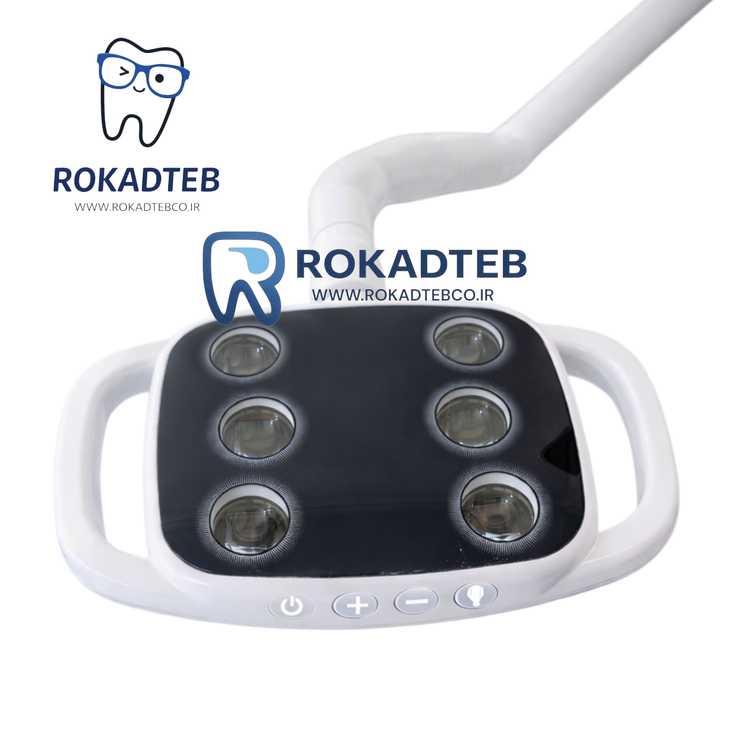 چراغ LED یونیت دندانپزشکی ۶ لنز سنسوردار بدون سایه نصب شده روی یونیت دندانپزشکی