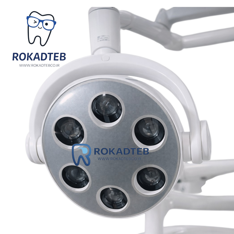 Round Dental Unit Shadowless LED Light 6 Lens mounted on dental chair for clinical illumination