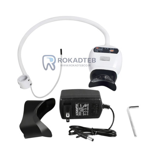 نمای کامل بلیچینگ رو یونیتی SD LED با نور آبی قرمز و بنفش به همراه تجهیزات نصب مخصوص مطب دندانپزشکی