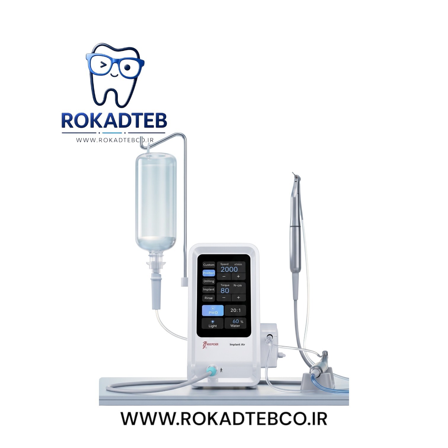 موتور ایمپلنت وودپیکر مدل Implant Air با آنگل نوری LED و نمایشگر لمسی ۵ اینچی | رکادطب